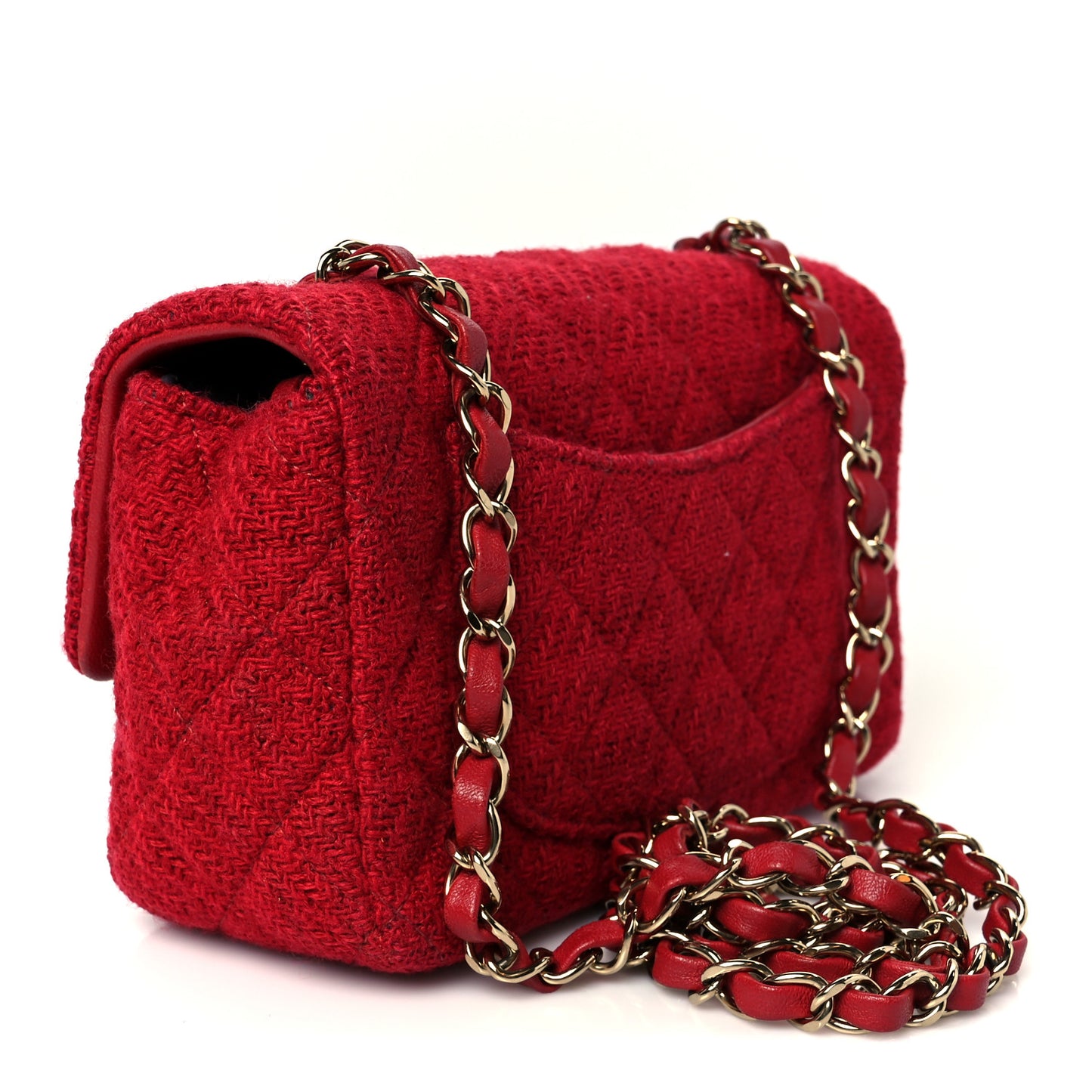 Tweed Quilted Mini Rectangular Flap Red