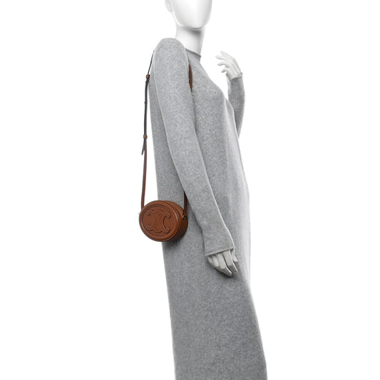 Smooth Calfskin Cuir Small Triomphe Oval Crossbody Purse Tan