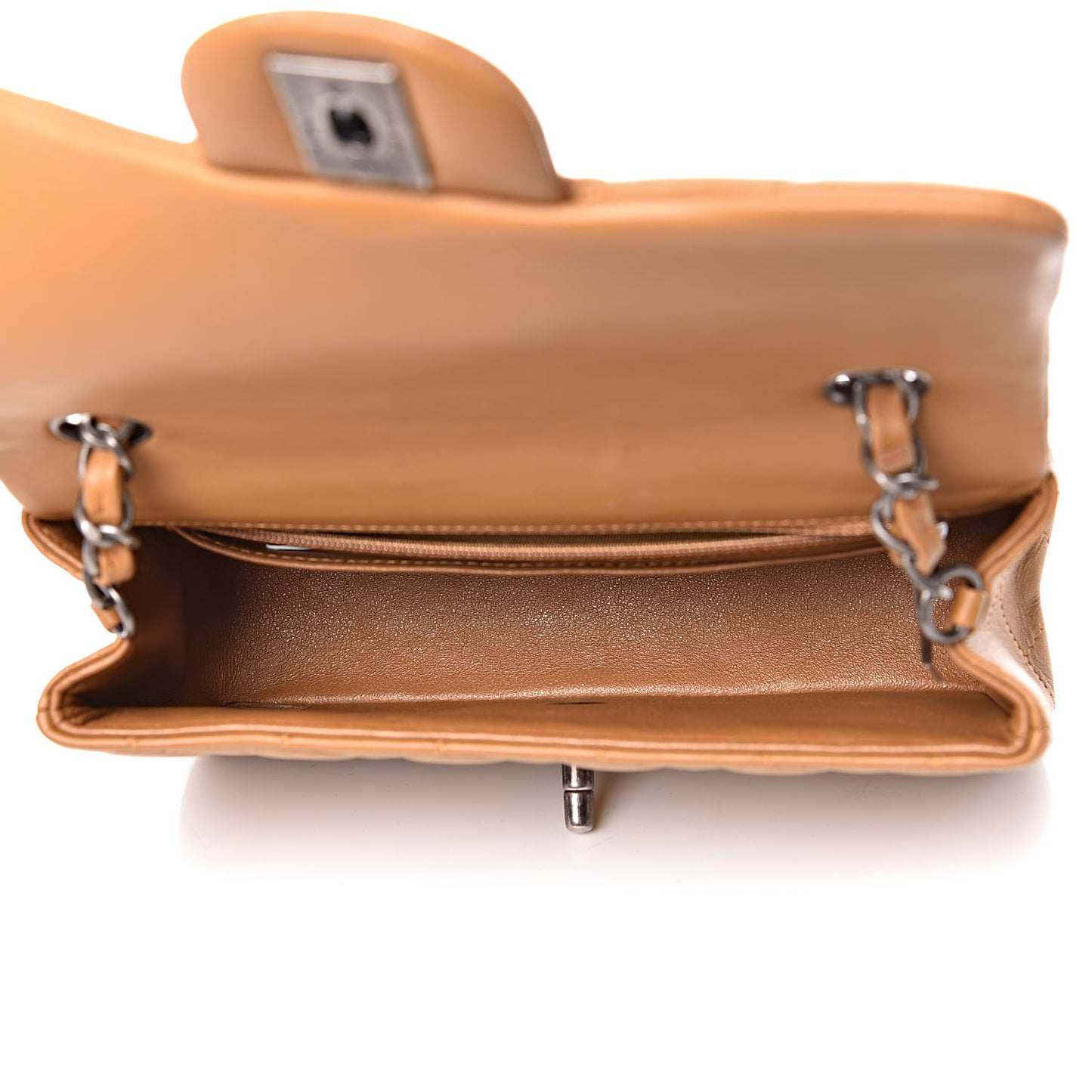 Lambskin Quilted Mini Rectangular Flap Camel