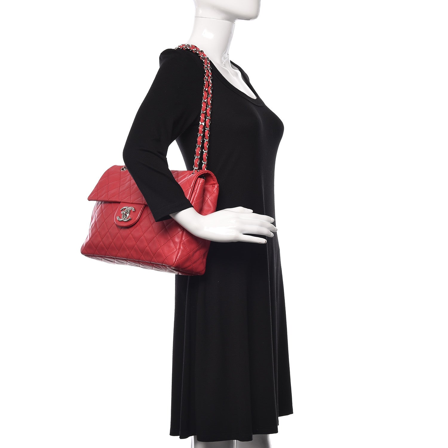 Chanel Washed Caviar Quilted Maxi Single Flap Fuchsia 2 of 10