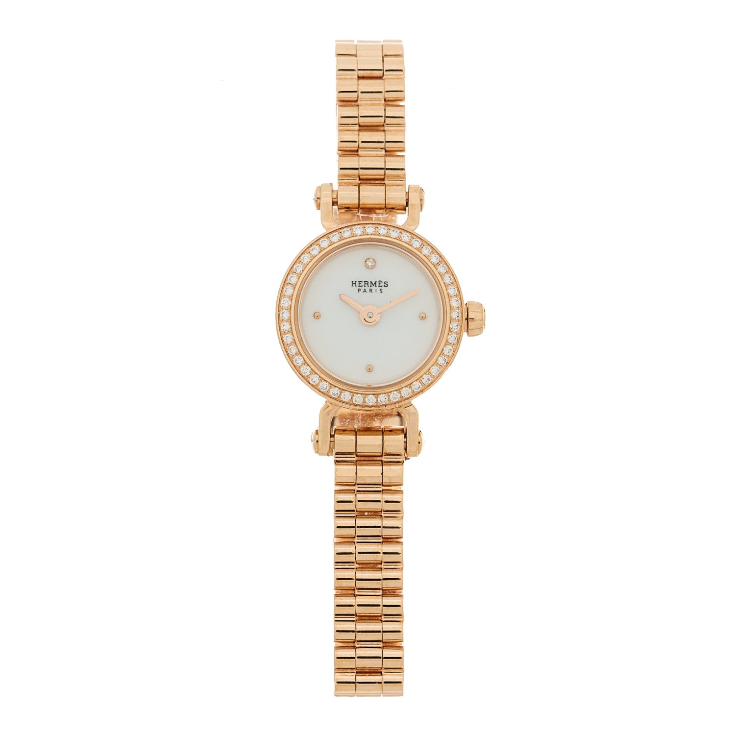 Hermes 18K Rose Gold Diamond Bezel 16mm Faubourg Quartz Watch 1 of 4