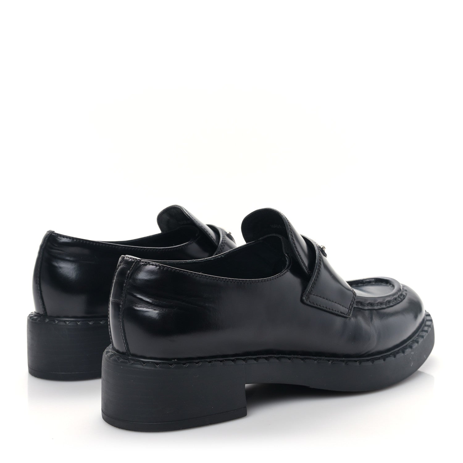 Prada Spazzolato Metal Triangle Logo 50mm Loafers 38 Black 4 of 8
