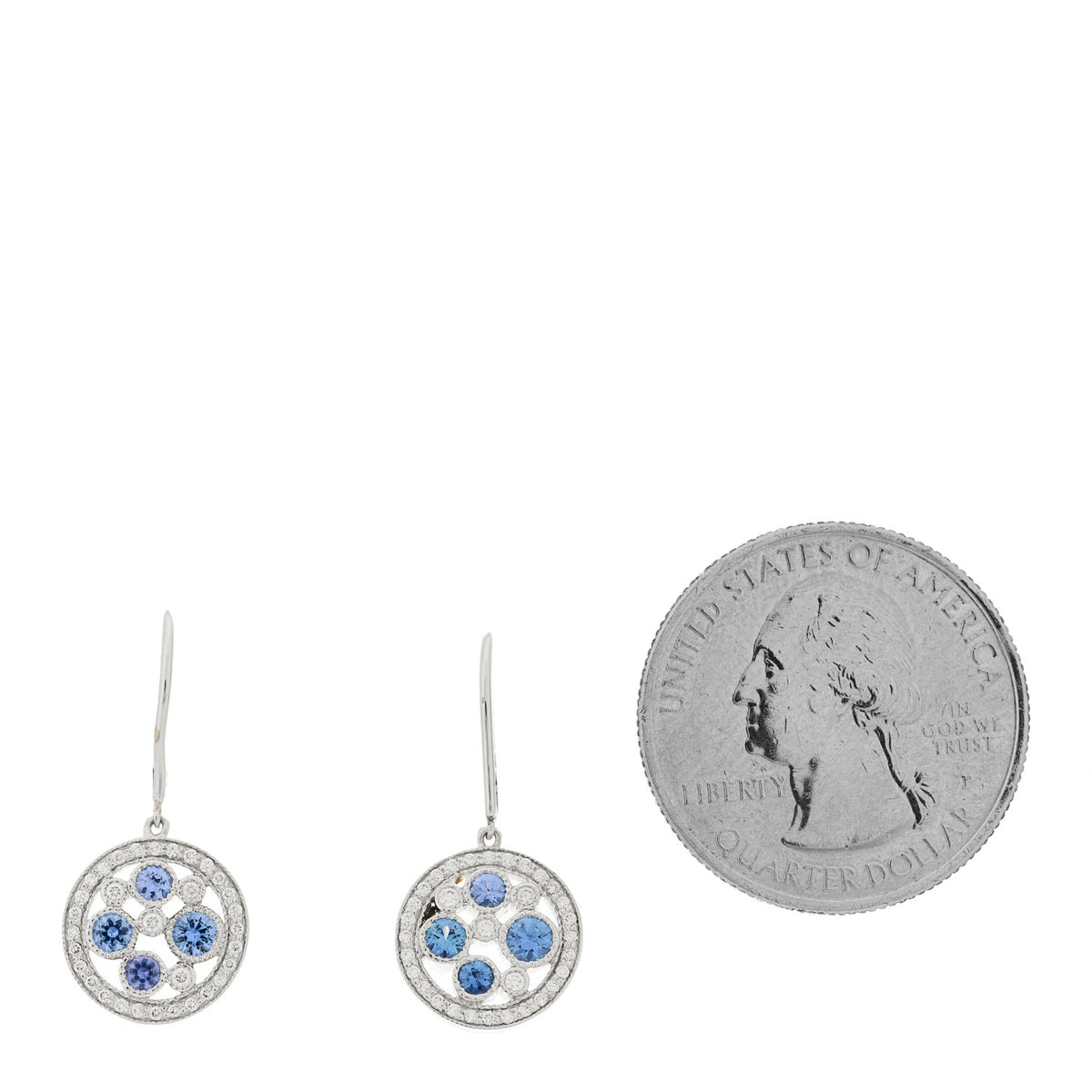Tiffany Platinum Diamond Blue Sapphire Cobblestone Drop Earrings 2 of 4