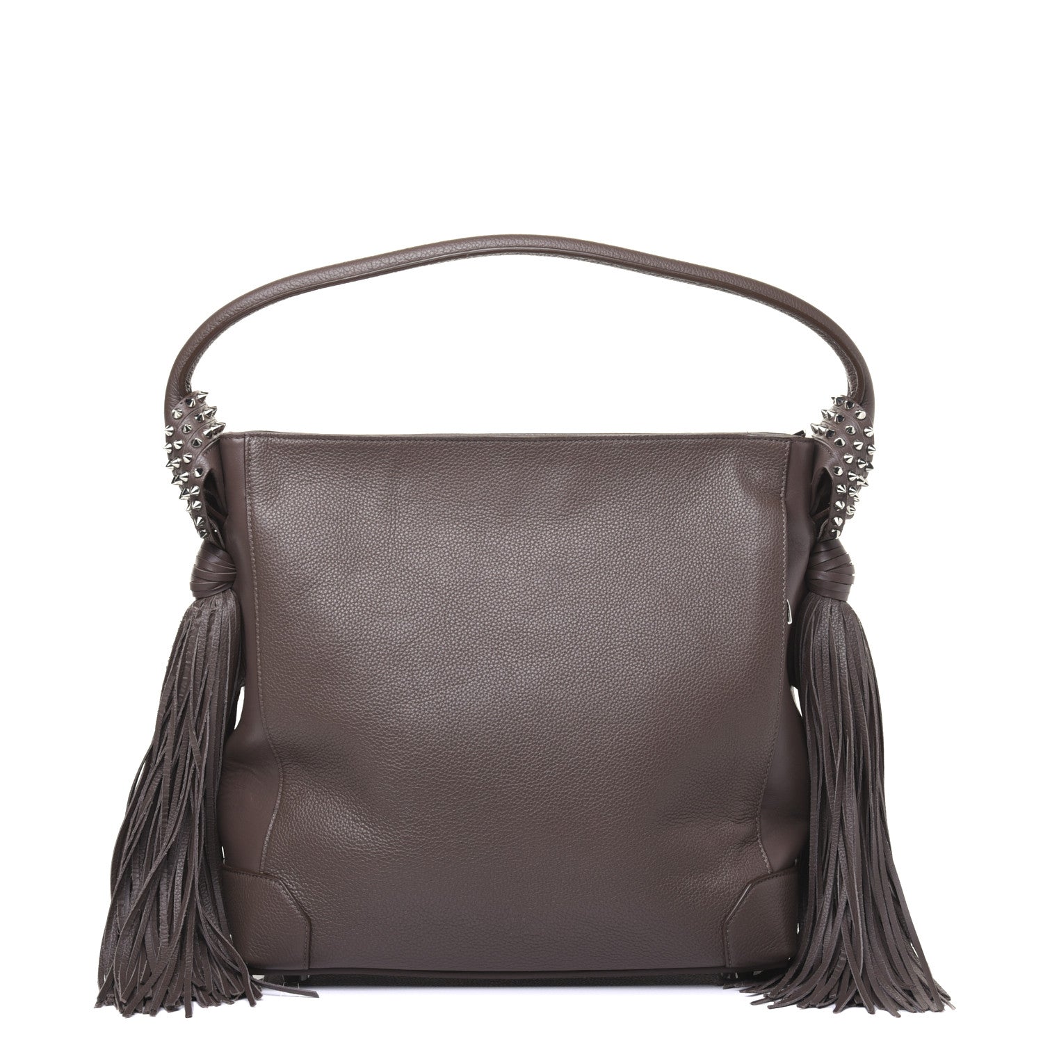 Christian Louboutin Empire Calf Spikes Fringe Eloise Hobo Grey 1 of 22