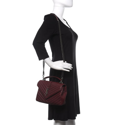 Saint Laurent Sheepskin Matelasse Chevron Monogram Medium College Bag Rouge Legion 2 of 10