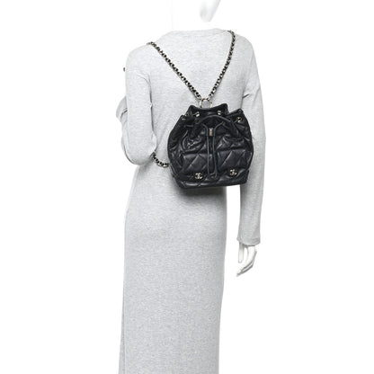 Chanel Lambskin Quilted Double Pocket Drawstring Backpack Black 2 of 10