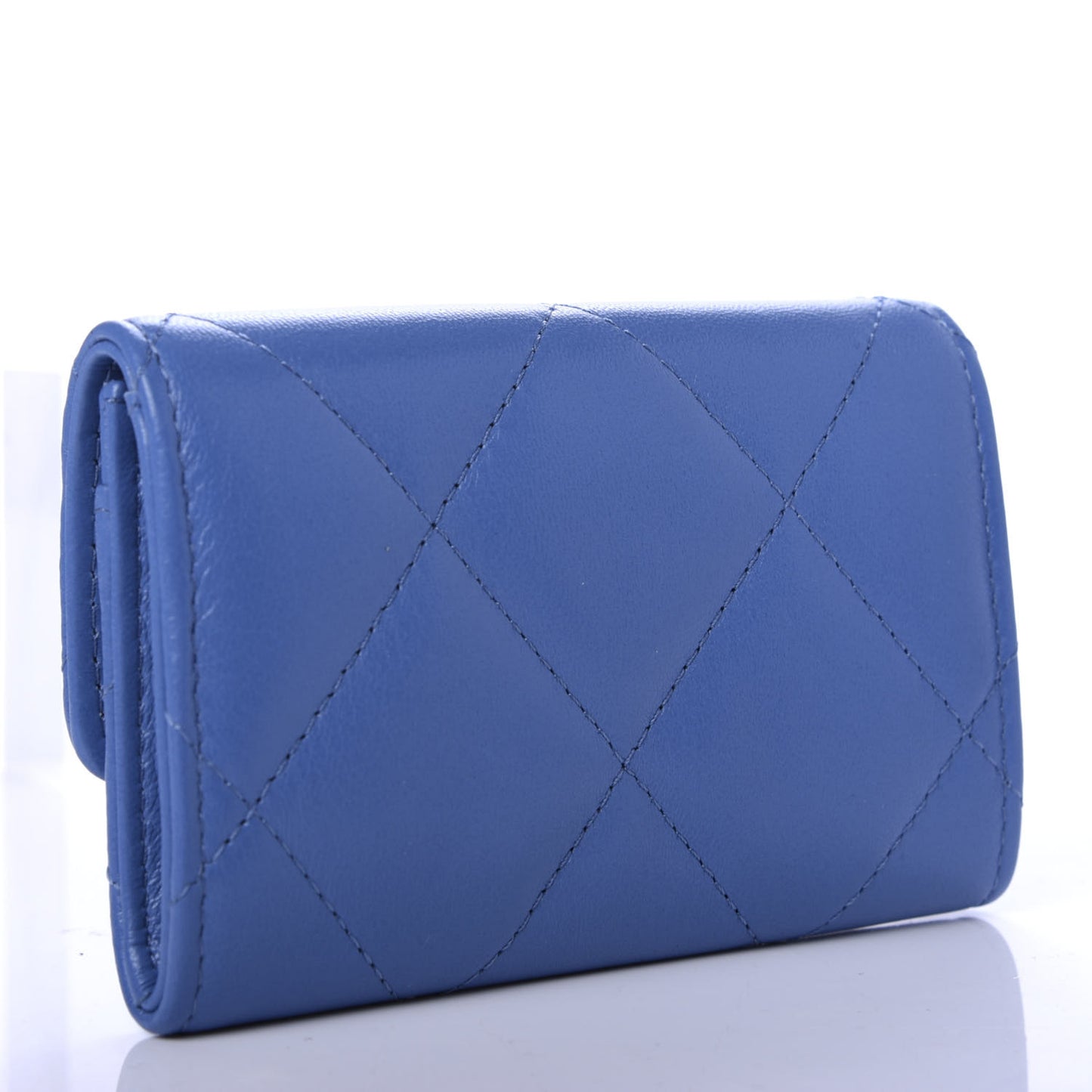 Lambskin Quilted 19 Flap Card Holder Light Blue