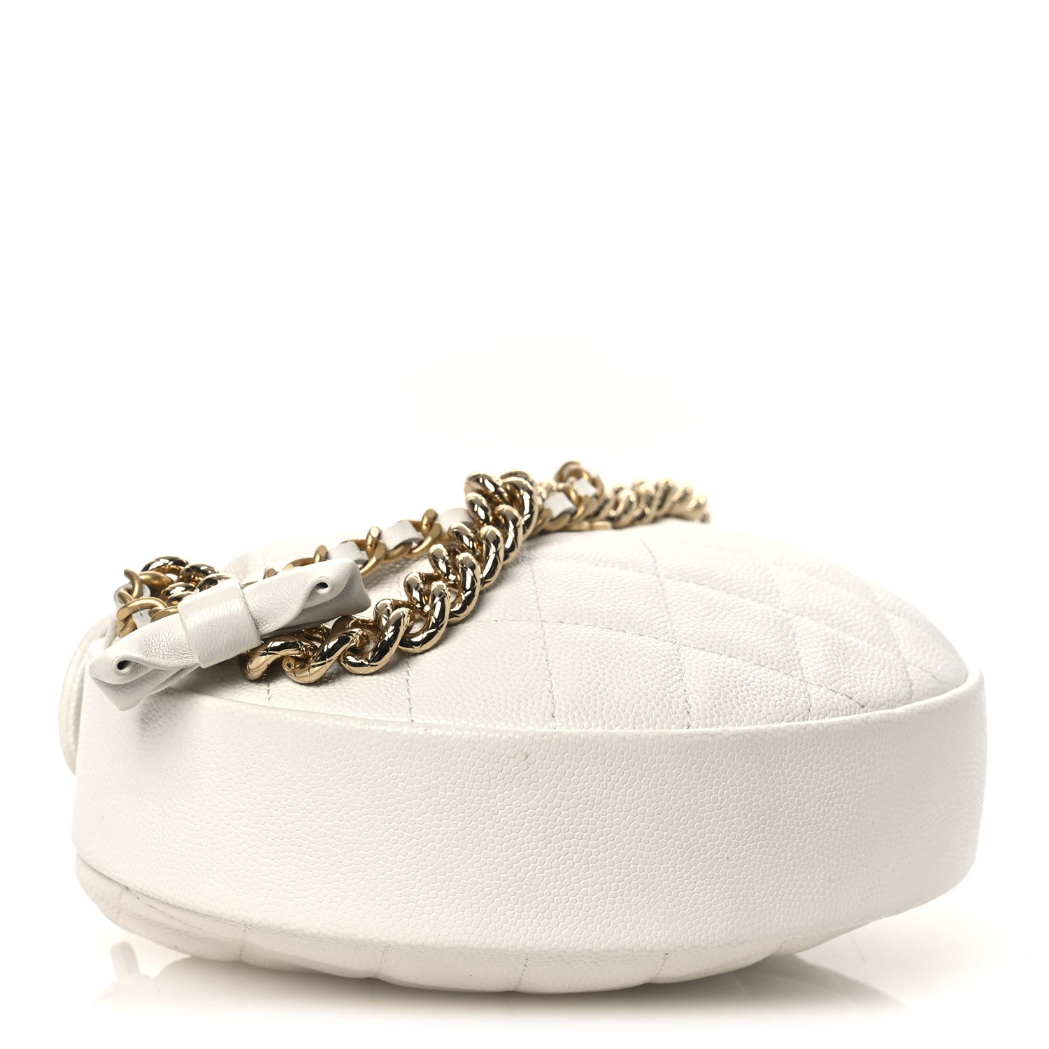Chanel Shiny Caviar Quilted Bow Pouch Hobo White 4 of 11