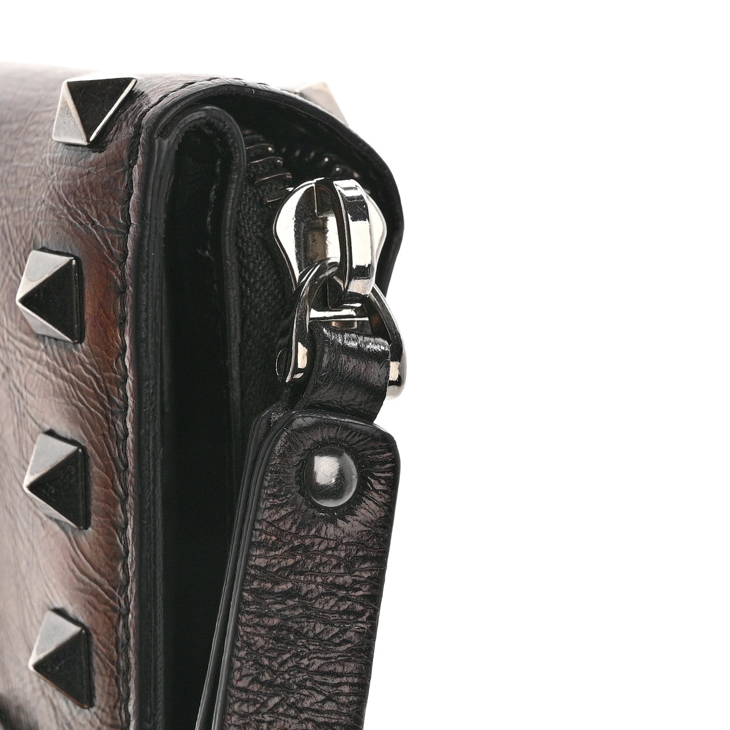 Valentino Garavani Metallic Wrinkled Calfskin Rockstud Compact Zip Around Wallet Bronze 7 of 9