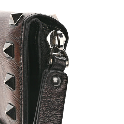 Valentino Garavani Metallic Wrinkled Calfskin Rockstud Compact Zip Around Wallet Bronze 7 of 9