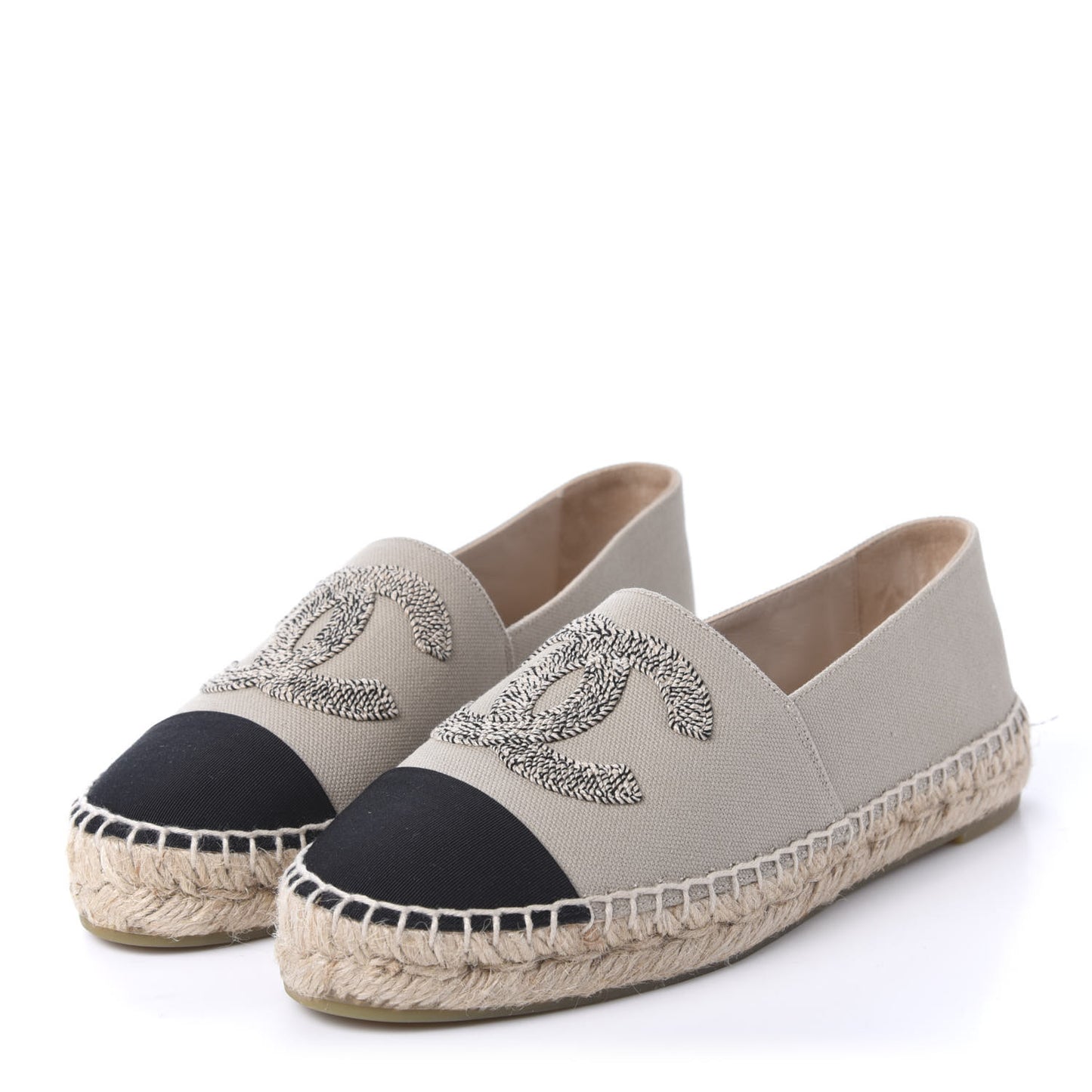 Canvas Grosgrain CC Espadrilles 36 Beige Black