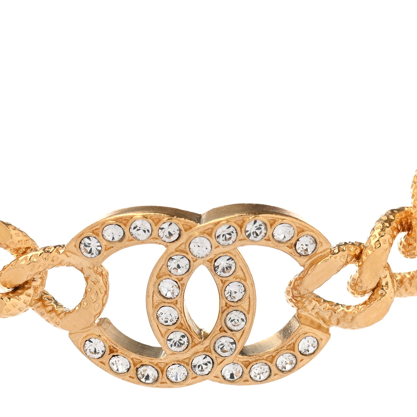 Crystal Chain Link CC Choker Necklace Gold