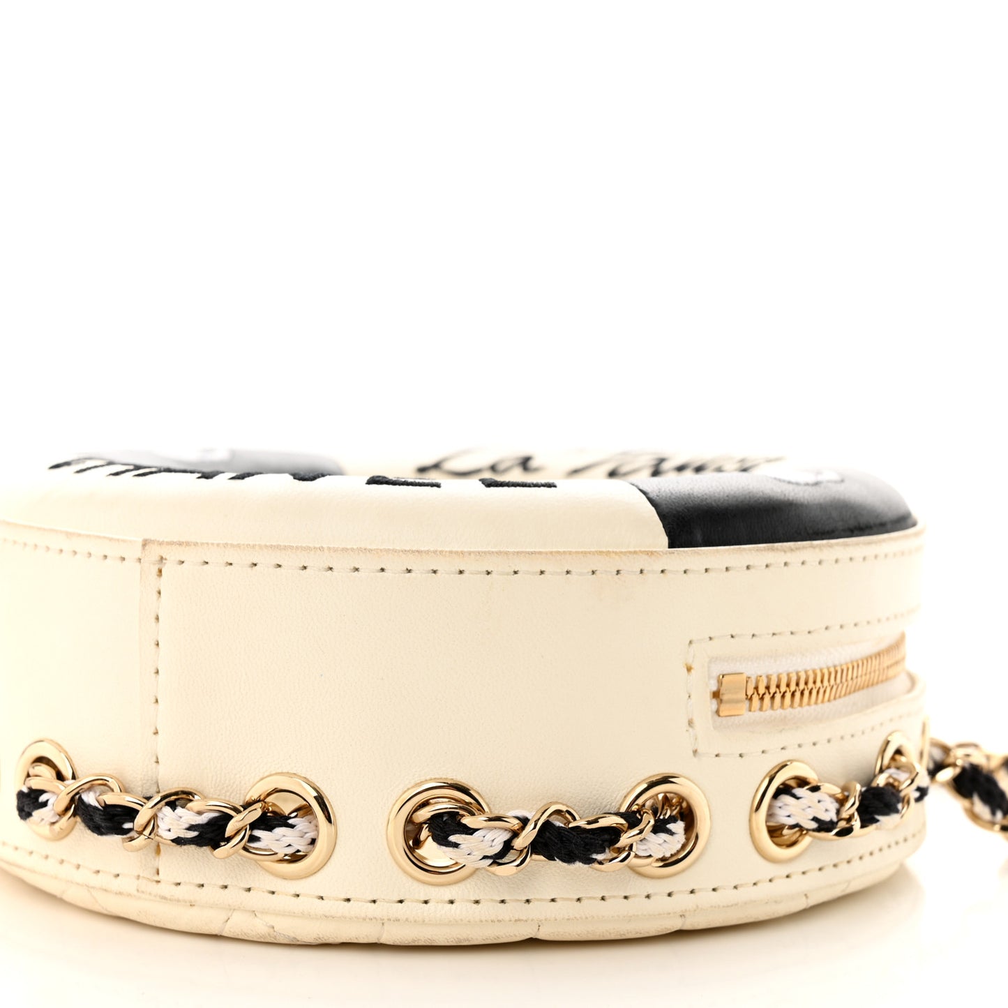 Lambskin Coco Lifesaver Round Bag Black White