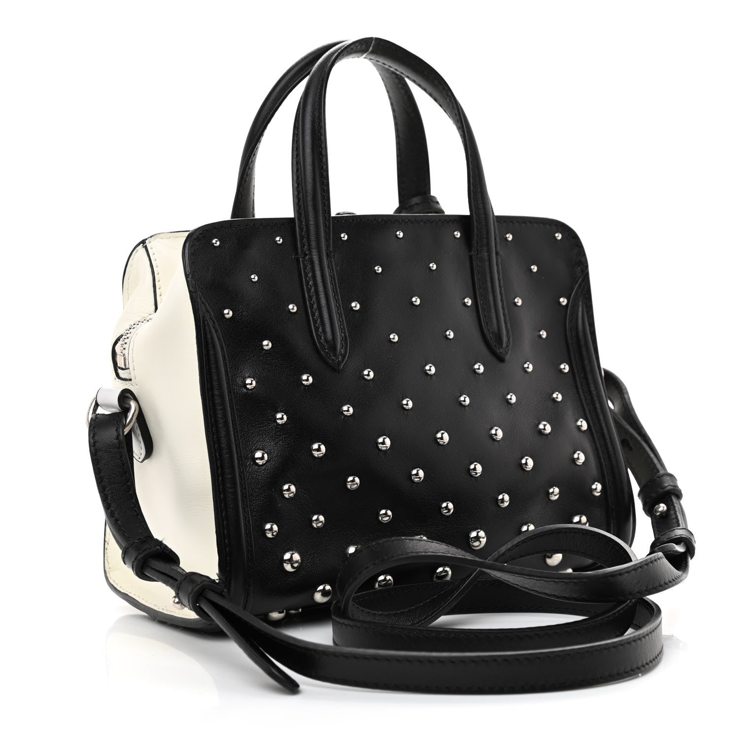 Alexander McQueen Calfskin Studded Mini Padlock Tote Black White 3 of 8