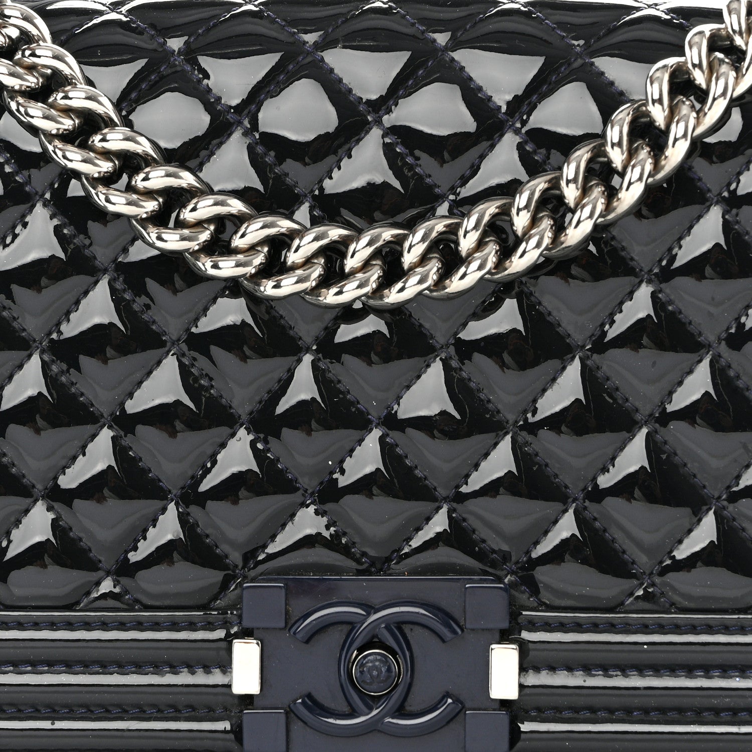 Chanel Patent Calfskin Quilted Medium Plexiglass Boy Flap Navy 8 of 11