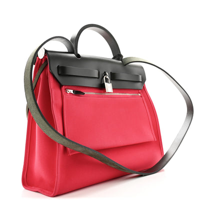 Hermes Toile Officer Vache Hunter Herbag Zip 31 PM Rose Extreme Kaki 4 of 12