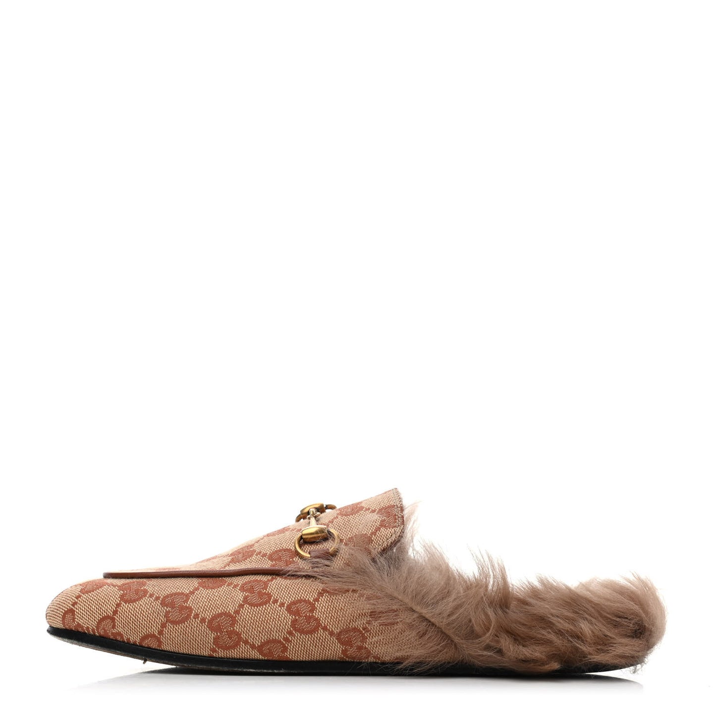 GG Monogram Fur Womens Princetown Slippers 36 Beige Ruggine Rust