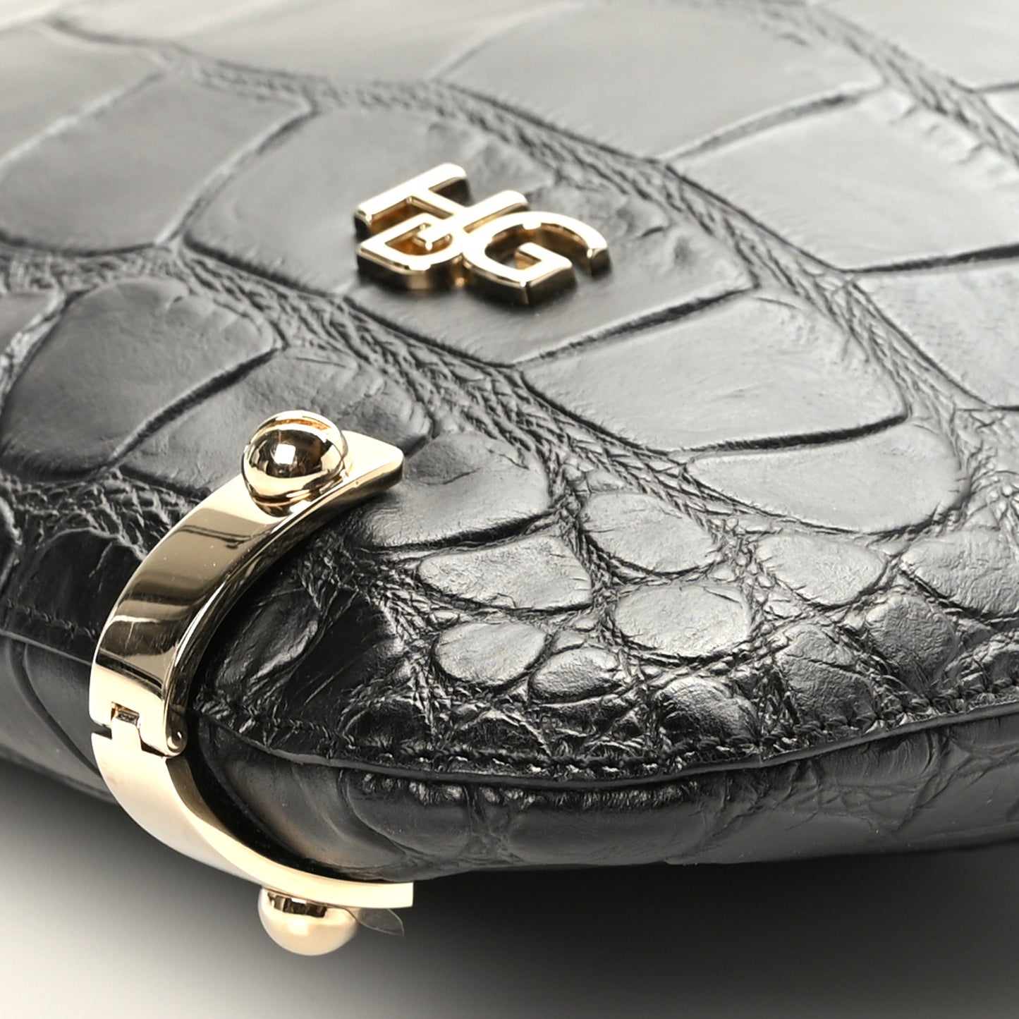 Calfskin Crocodile Embossed Small HDG Hobo Bag Black