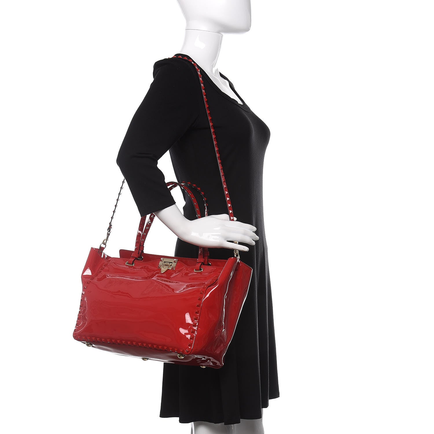 Valentino Garavani Patent Monochrome Medium Rockstud Tote Rosso Valentino 2 of 11