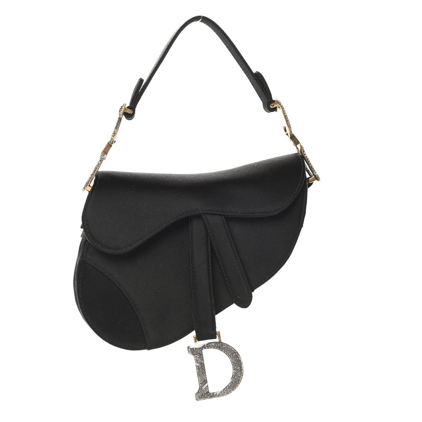 Satin Crystal Mini Saddle Bag Black