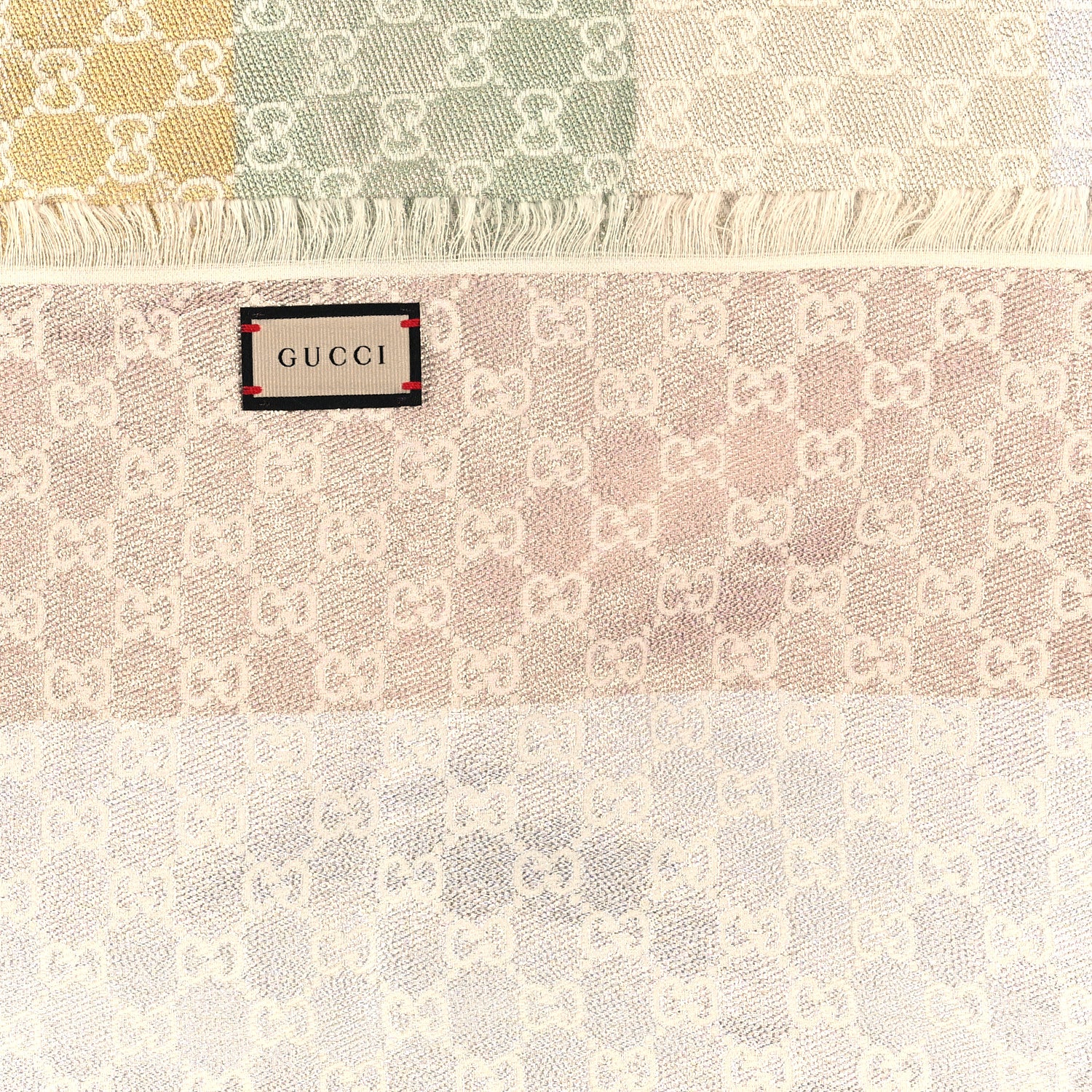 Gucci Viscose Cotton Silk Jacquard GG Monogram Shiny Summer Square Shawl Ivory Multicolor 2 of 3