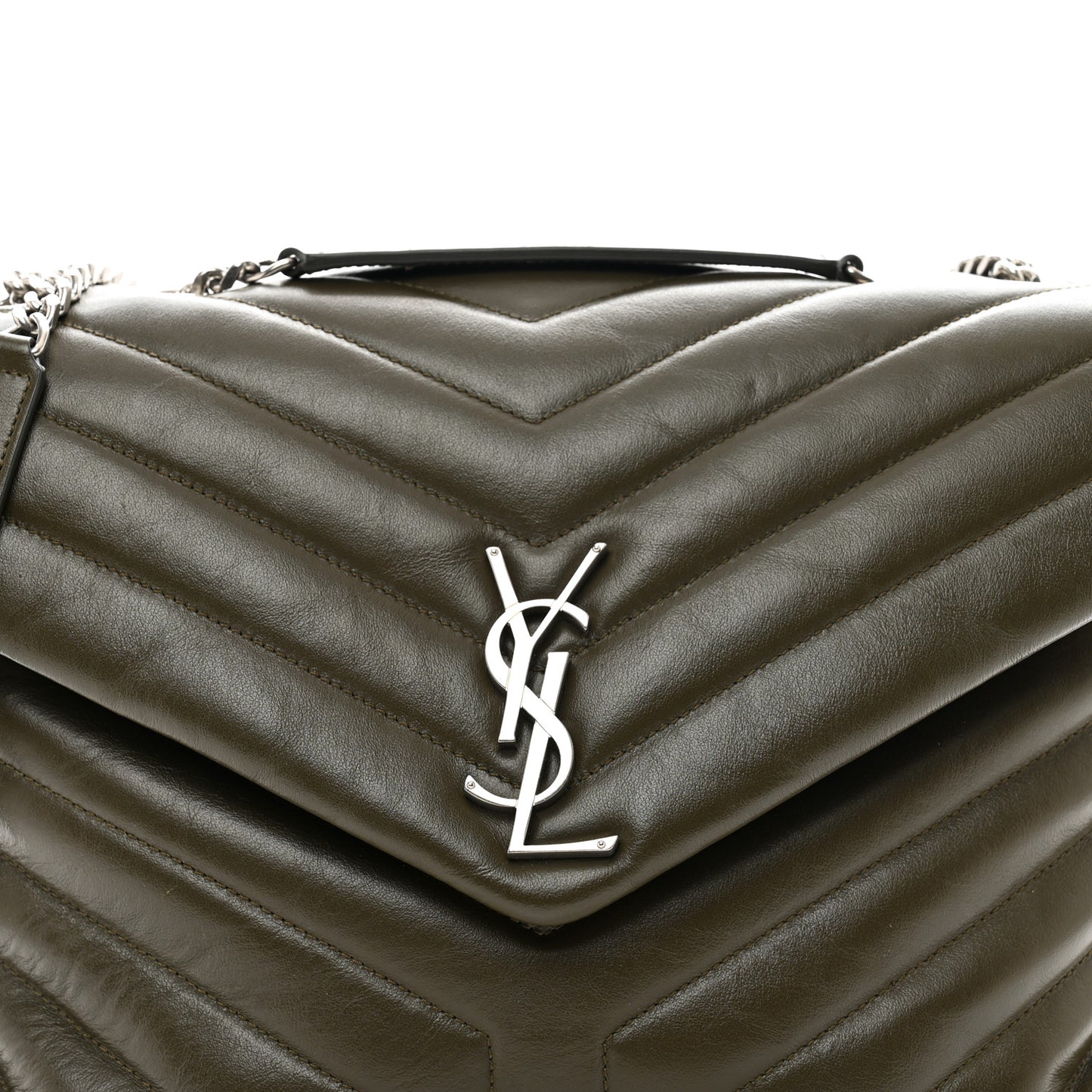 Calfskin Y Quilted Monogram Medium Loulou Chain Satchel Khaki Fonce