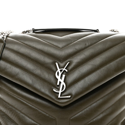 Saint Laurent Calfskin Y Quilted Monogram Medium Loulou Chain Satchel Khaki Fonce 9 of 11