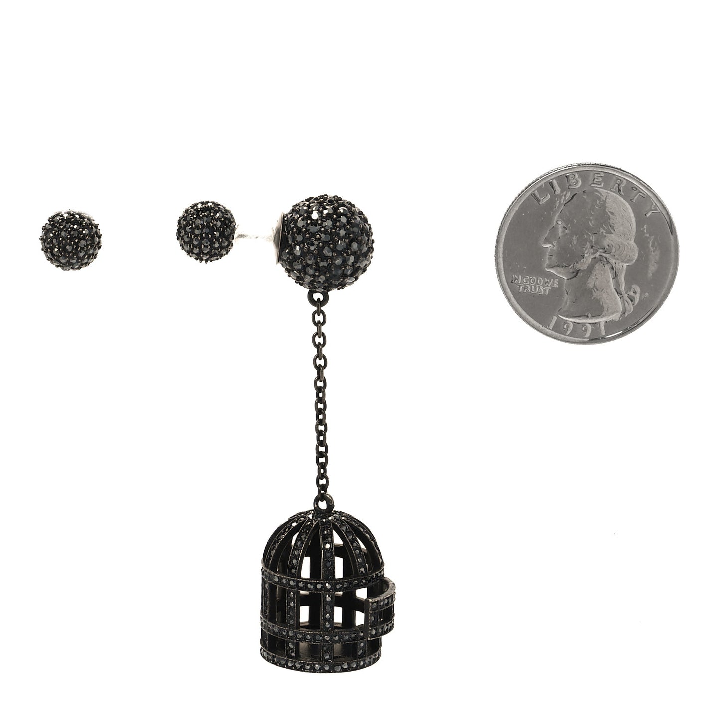 Crystal Mise en Dior Tribales Asymmetric Birdcage Earrings Black