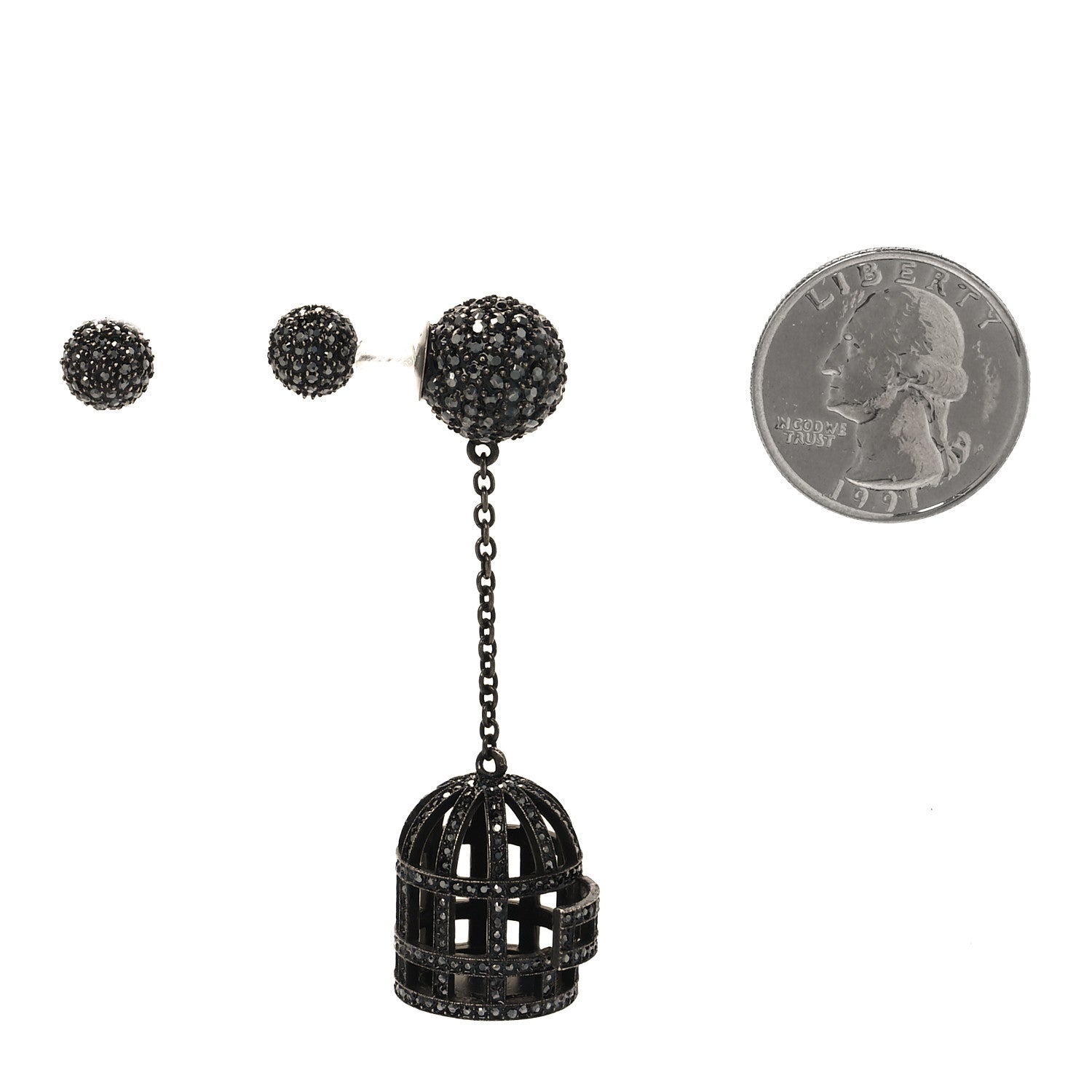 Christian Dior Crystal Mise en Dior Tribales Asymmetric Birdcage Earrings Black 2 of 5