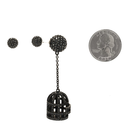 Christian Dior Crystal Mise en Dior Tribales Asymmetric Birdcage Earrings Black 2 of 5