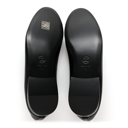 Chanel Crumpled Shiny Lambskin Cap Toe CC Ballerina Flats 38 Black White 6 of 9