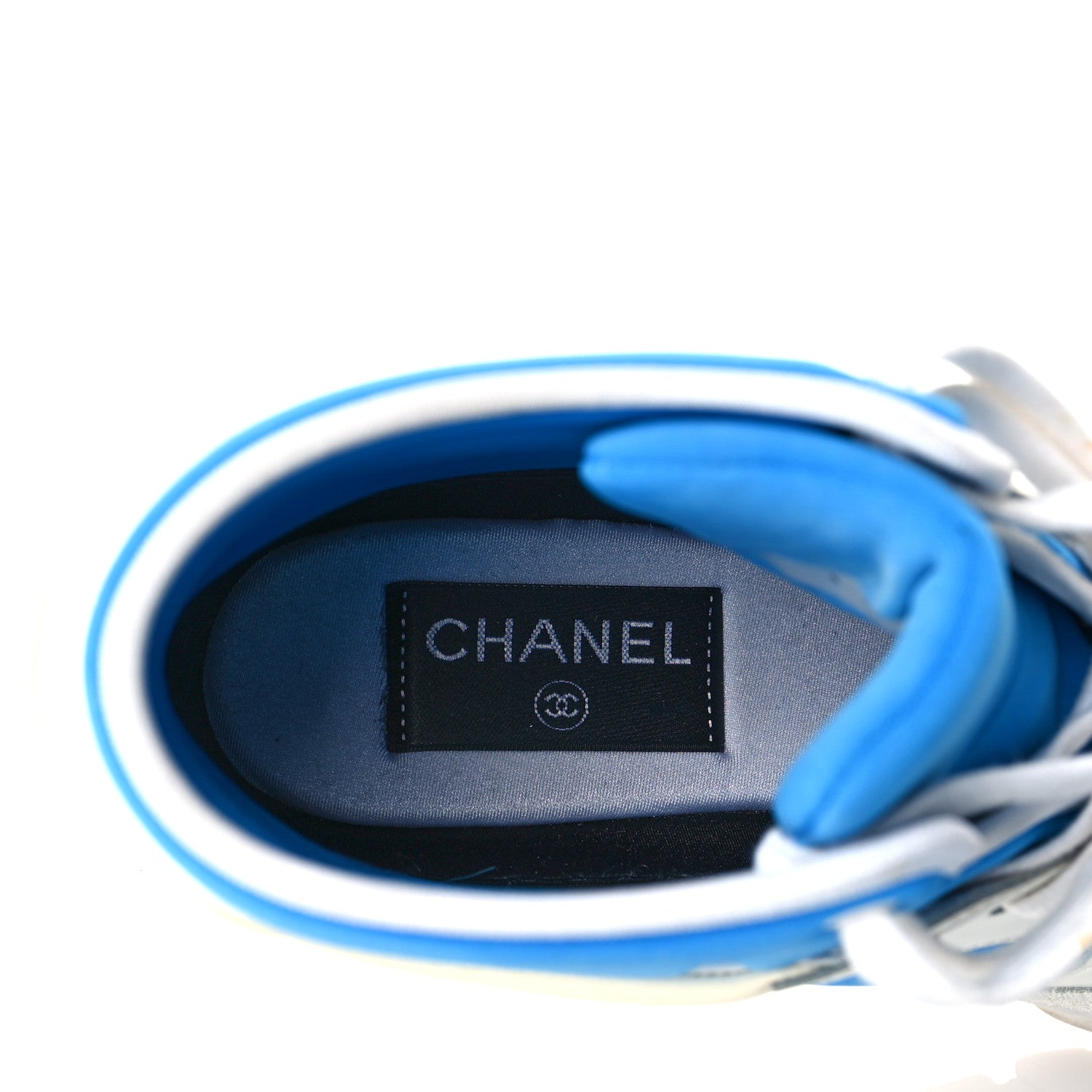Chanel Suede Calfskin Lambskin High Top CC Sneakers 36 White Blue 6 of 7