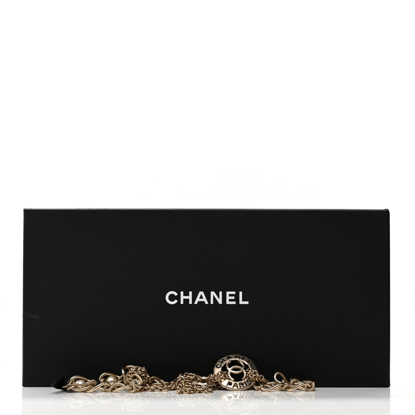 Metal Pearl Chain CC Paris Pendant Long Necklace Light Gold