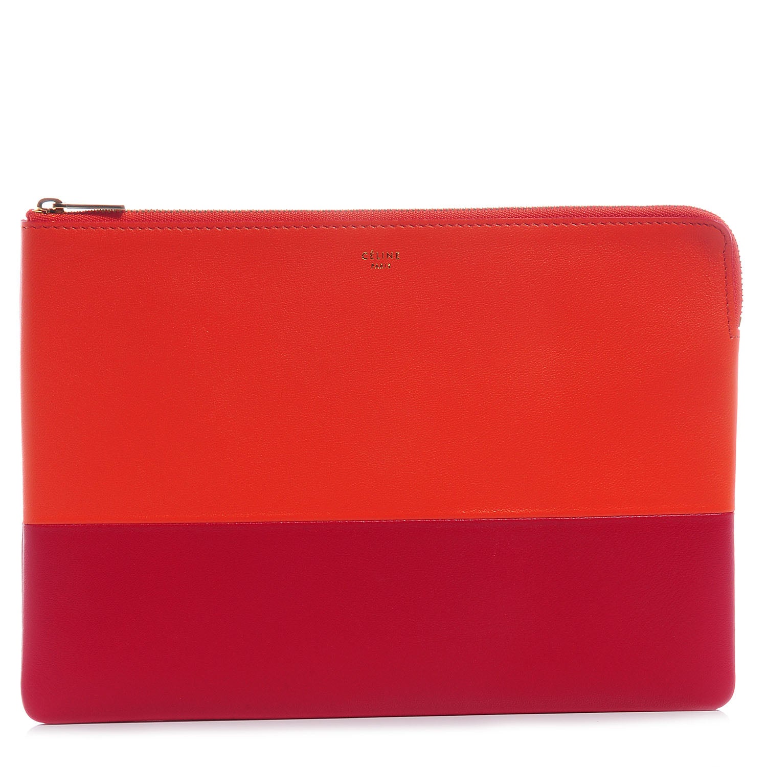 Celine Leather Bi-Color Pouch Clutch Orange/Raspberry 1 of 8