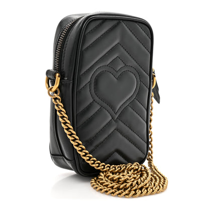 Gucci Calfskin Matelasse Mini GG Marmont Crossbody Bag Black 3 of 16