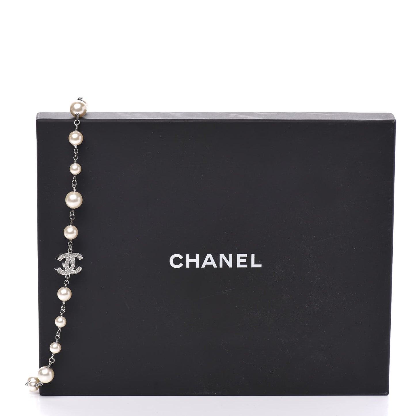 Crystal Pearl CC Necklace Silver