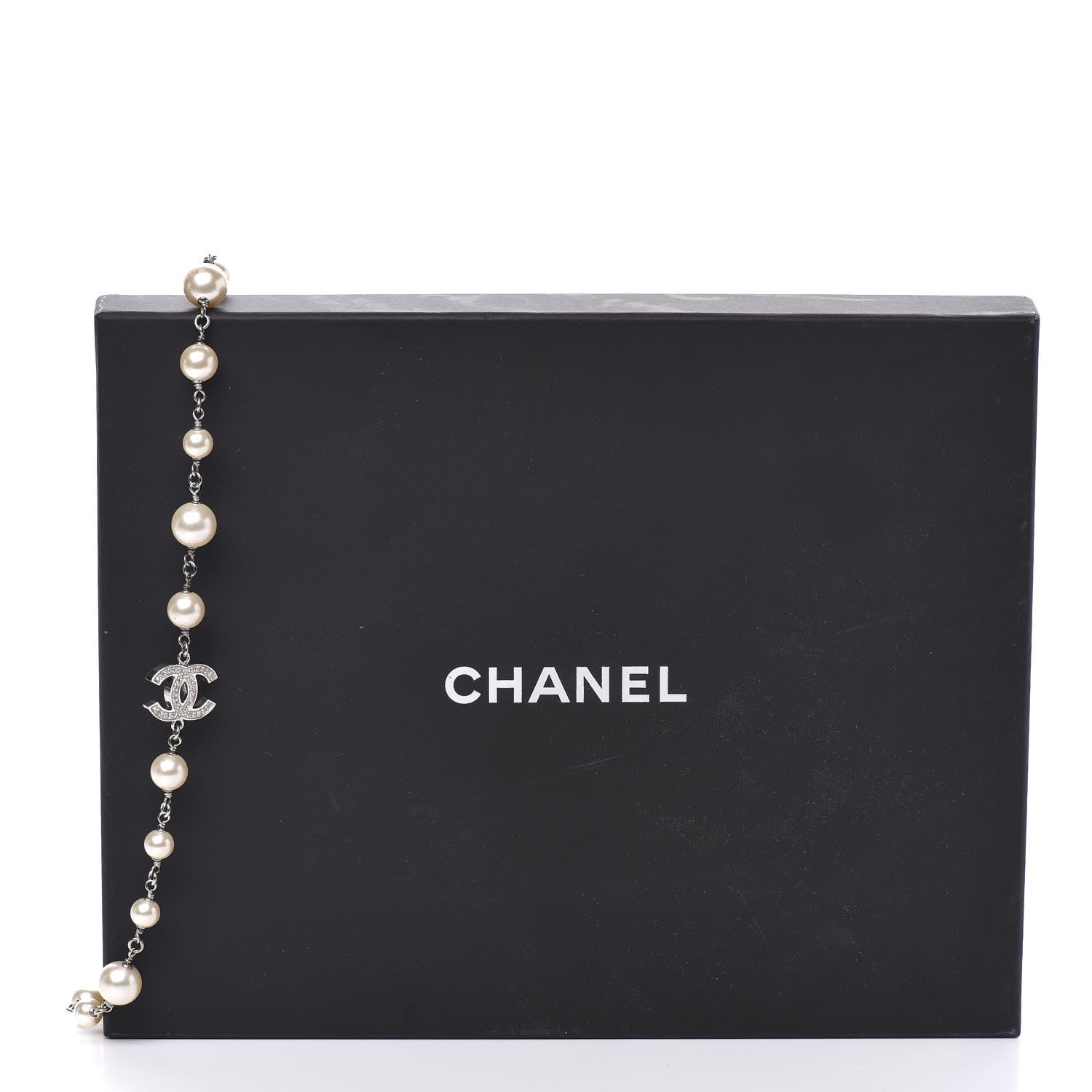 Chanel Crystal Pearl CC Necklace Silver 5 of 5