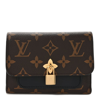 Louis Vuitton Monogram Flower Lock Compact Wallet Black 1 of 9