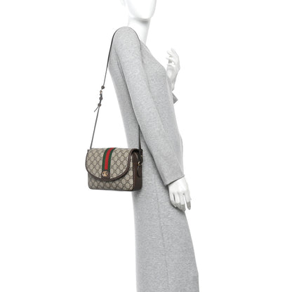 Gucci GG Supreme Monogram Textured Dollar Calfskin Web Studded Mini Ophidia Flap Shoulder Bag Beige Ebony New Acero 2 of 10