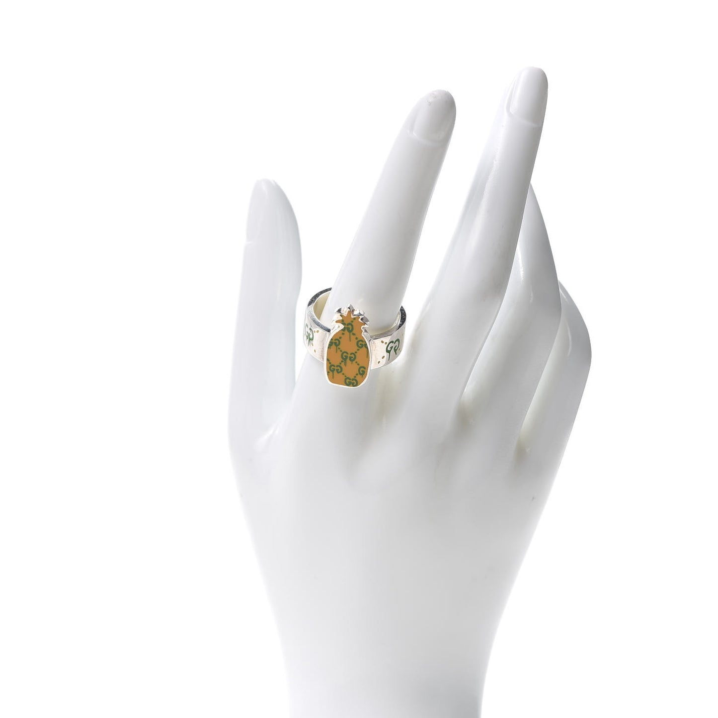 Sterling Silver Enamel GucciGhost Pineapple Ring 62 10