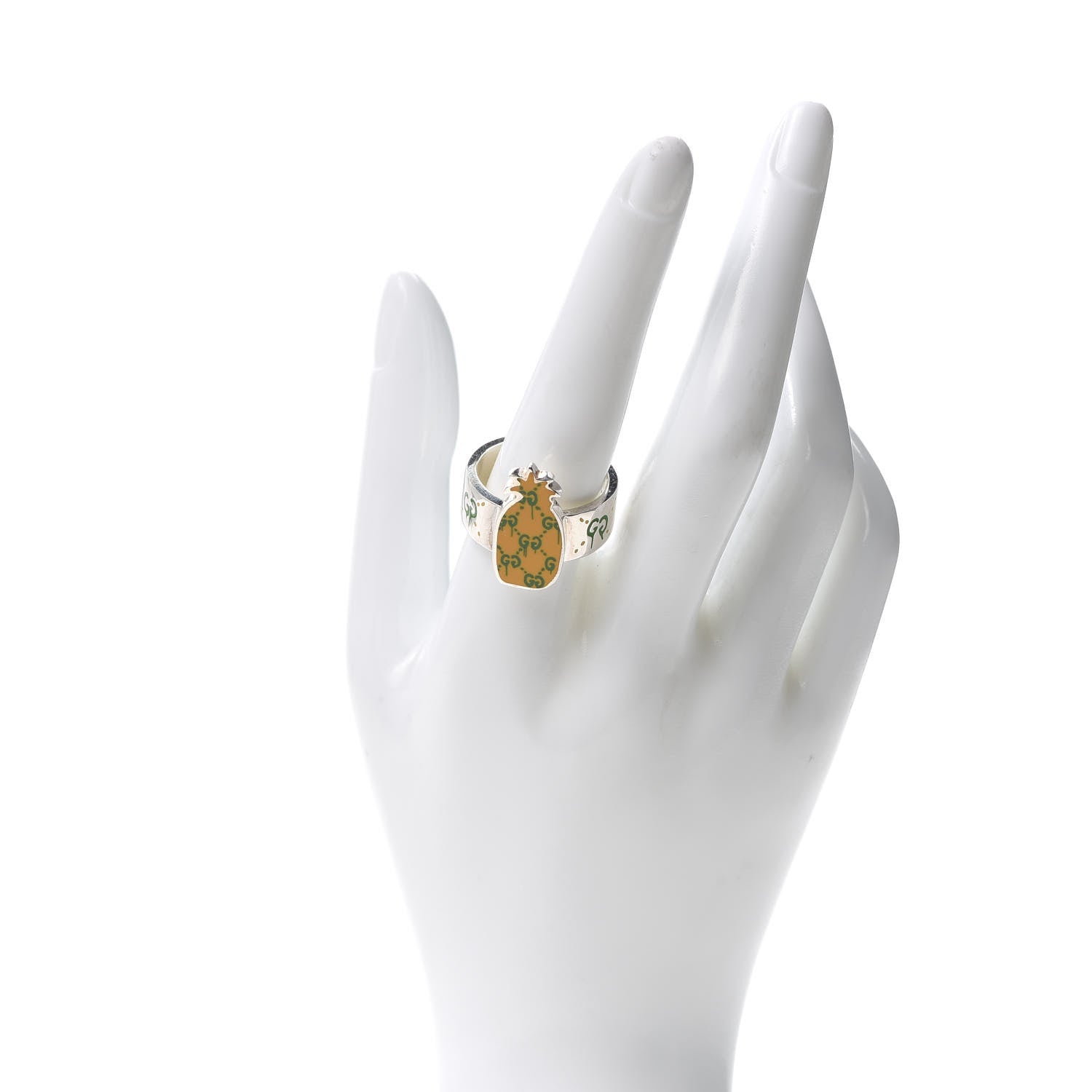 Gucci Sterling Silver Enamel GucciGhost Pineapple Ring 62 10 2 of 6