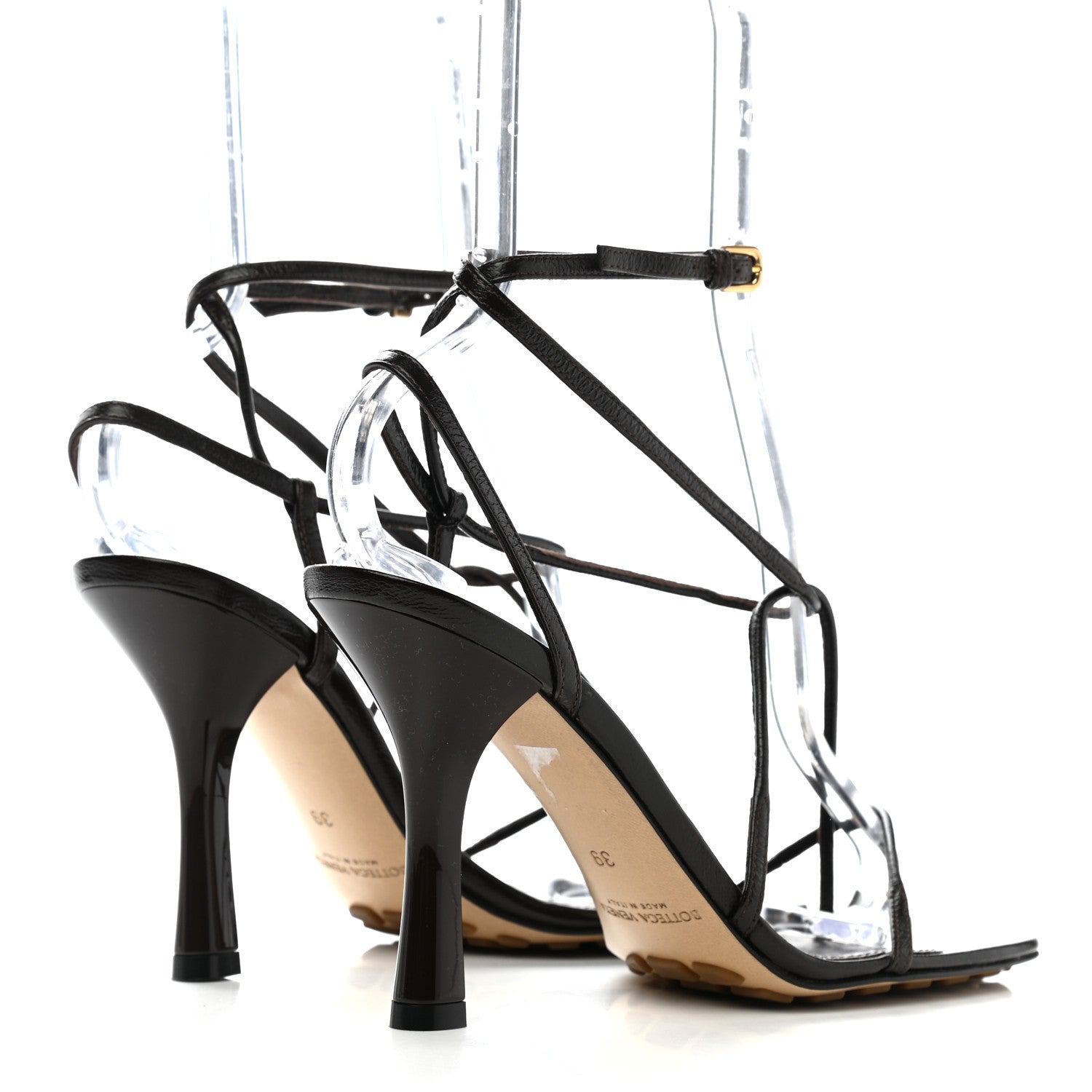Bottega Veneta Shiny Light Lambskin The Line 90mm Sandals 39 Chocolate Spread 4 of 7