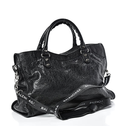Balenciaga Agneau Classic Silver Hardware City Logo Strap Black White 2 of 12