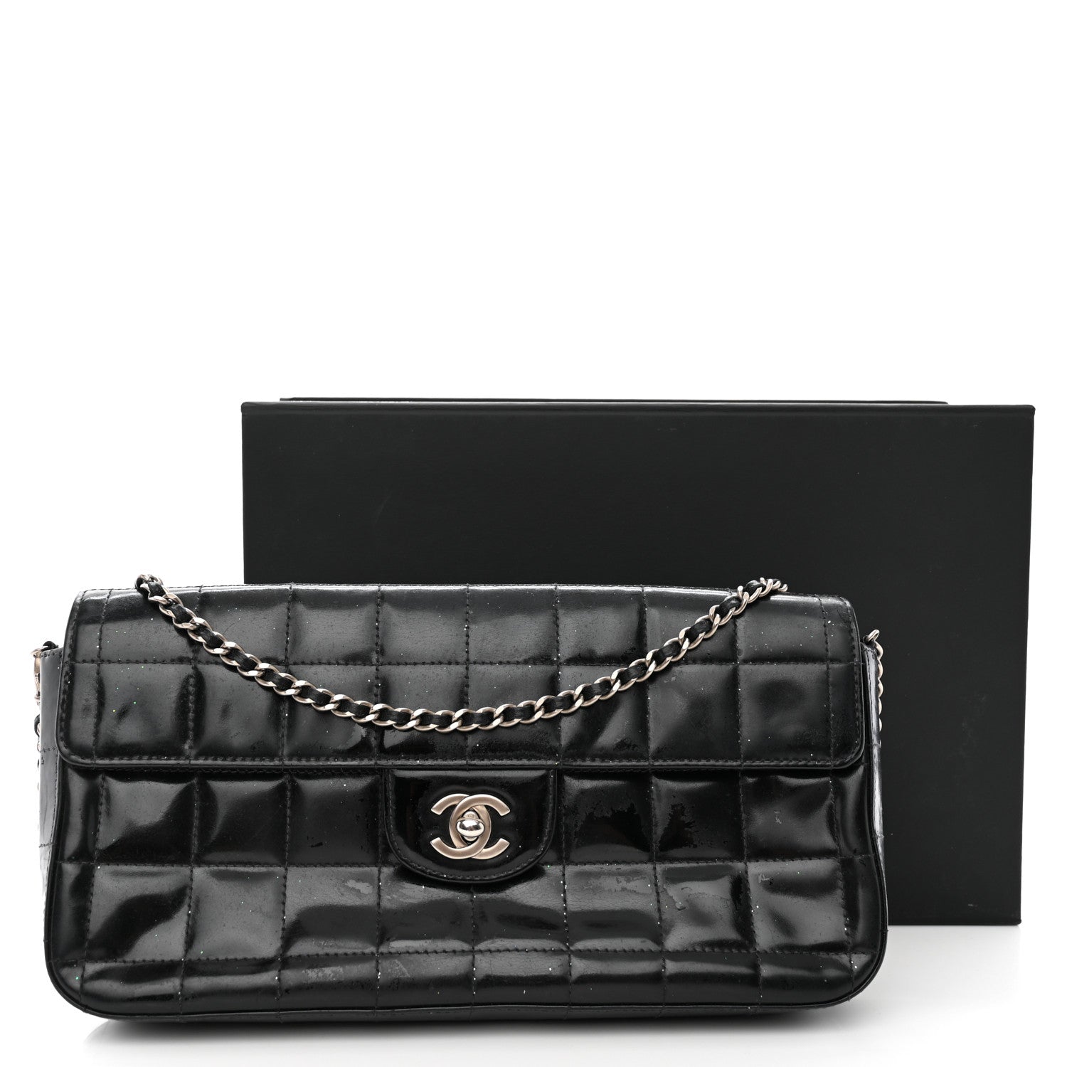 Chanel Patent Quilted East West Chocolate Bar Flap Black 14 of 14