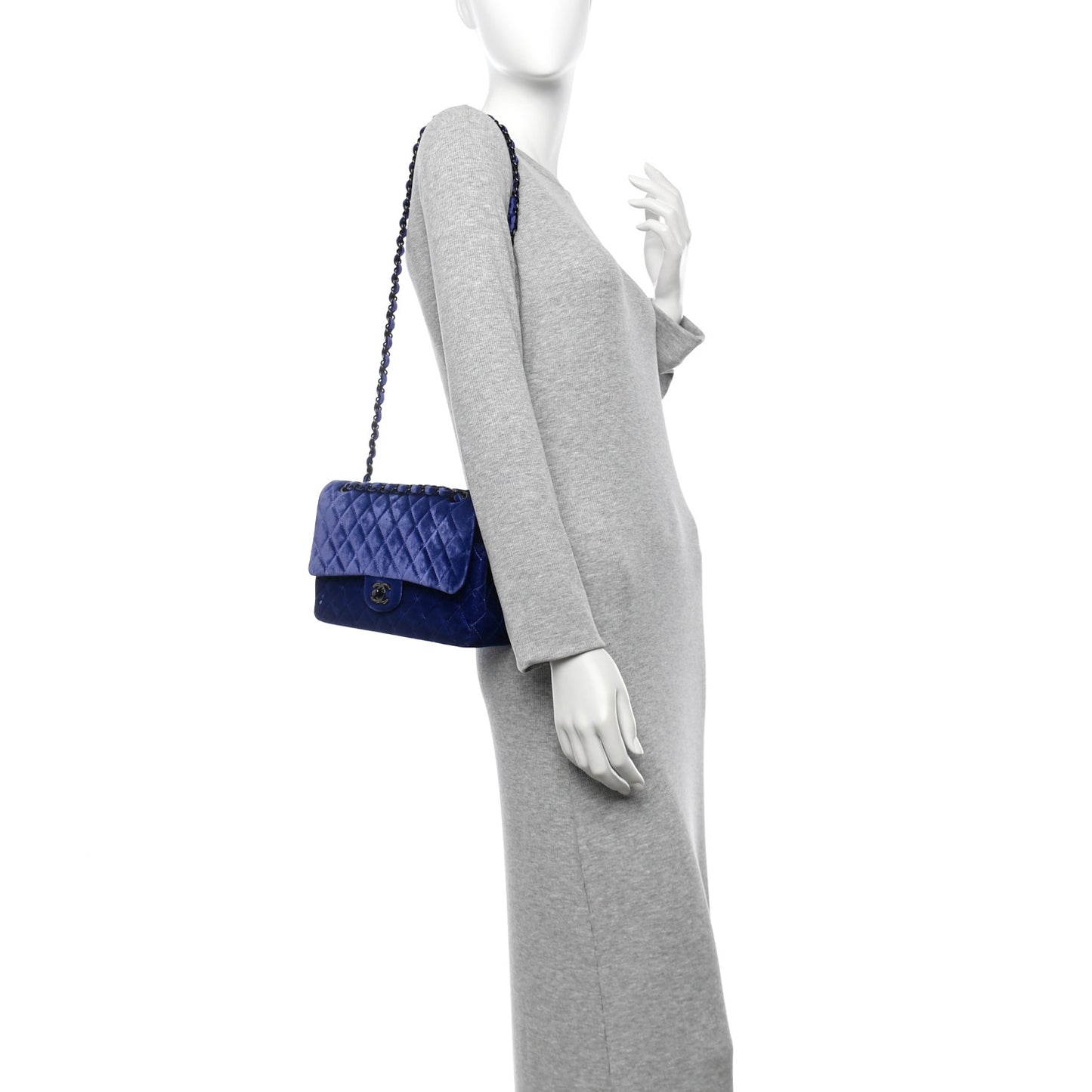 Velvet Quilted Medium Double Flap Navy Blue
