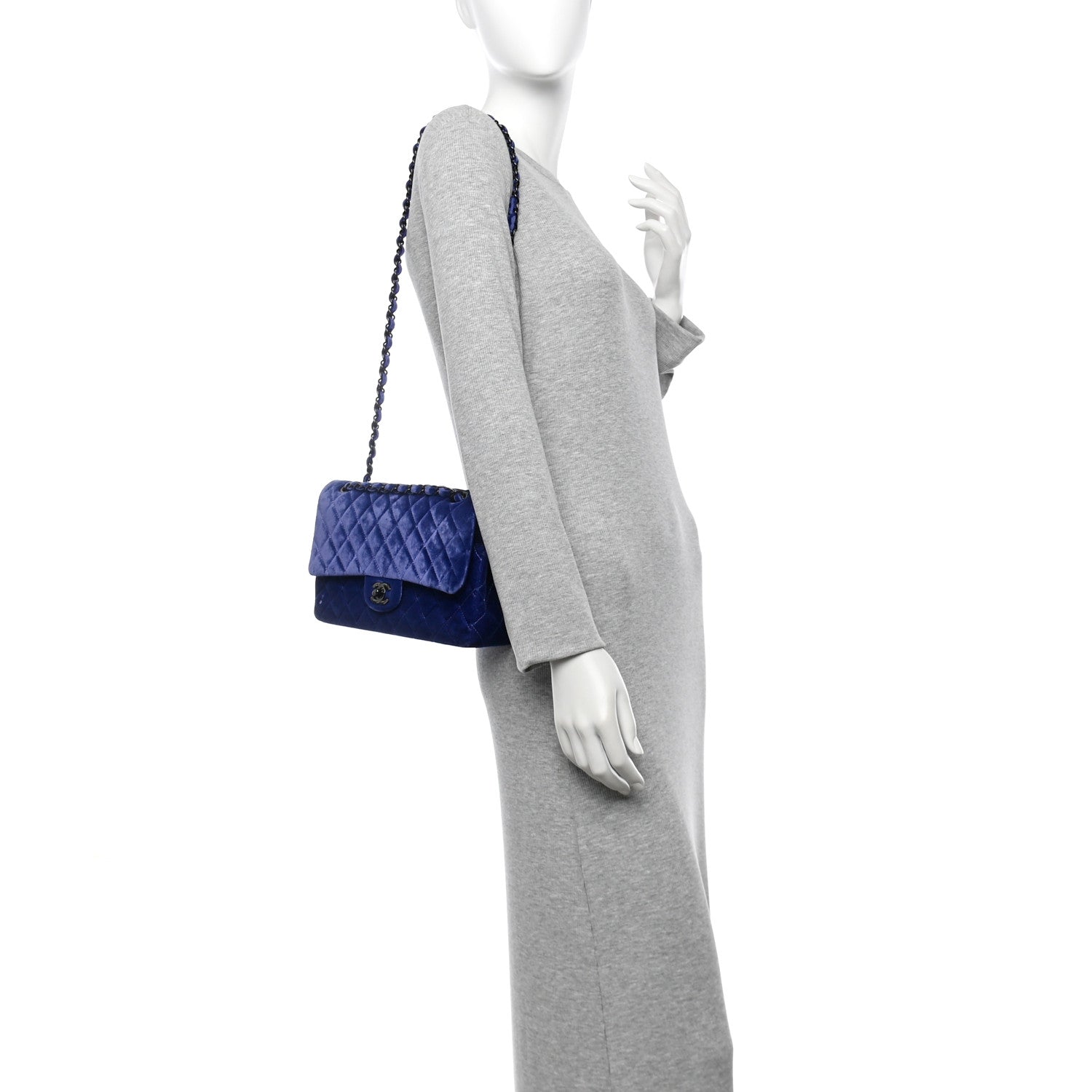 Chanel Velvet Quilted Medium Double Flap Navy Blue 2 of 13