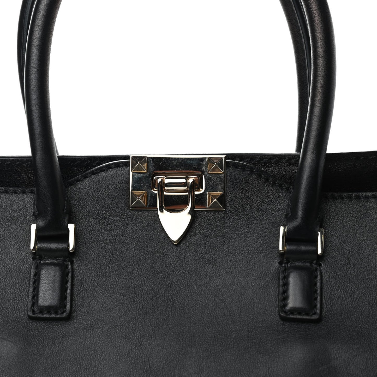 Vitello Rockstud Double Handle Tote Black