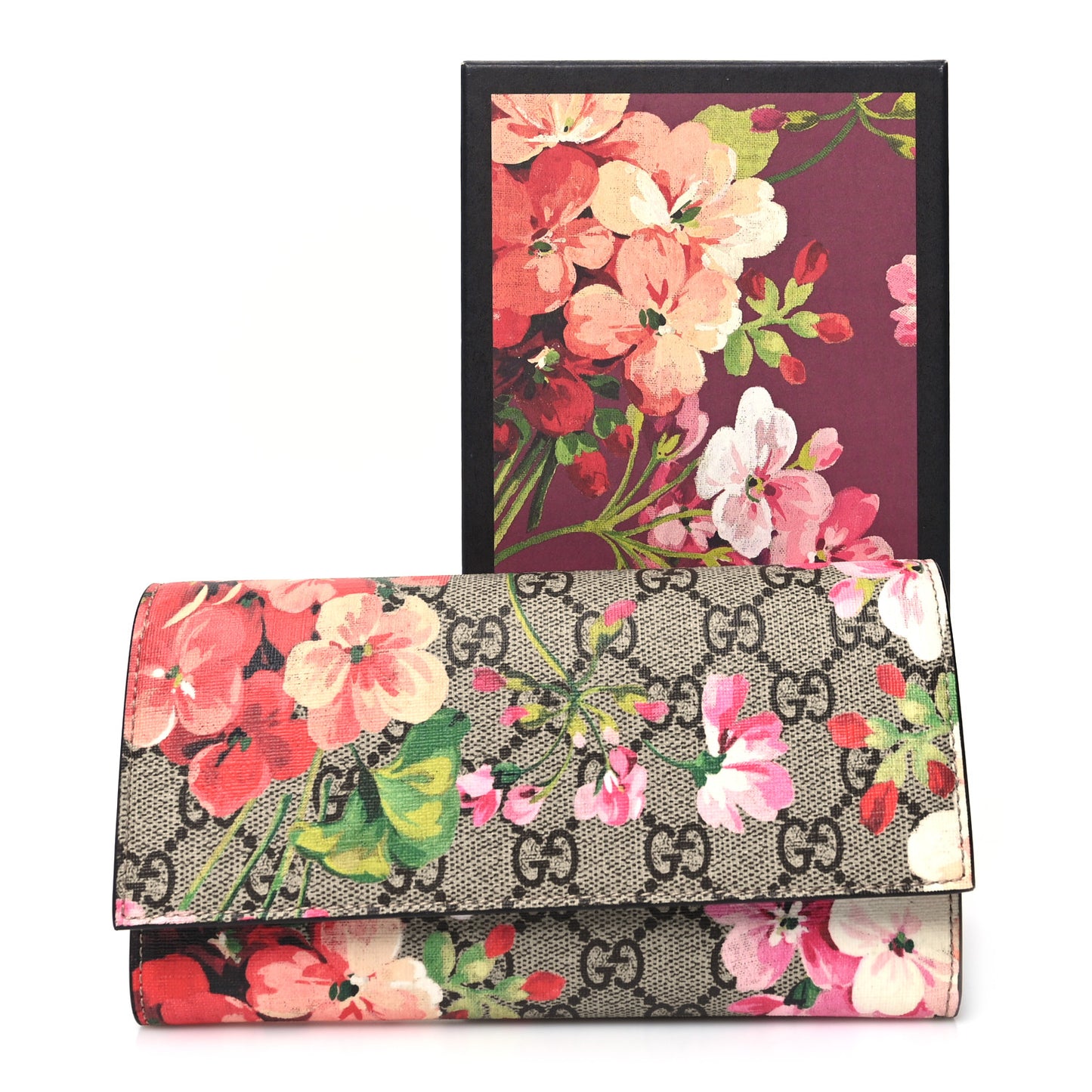 GG Supreme Monogram Blooms Continental Wallet Beige Multicolor Dry Rose