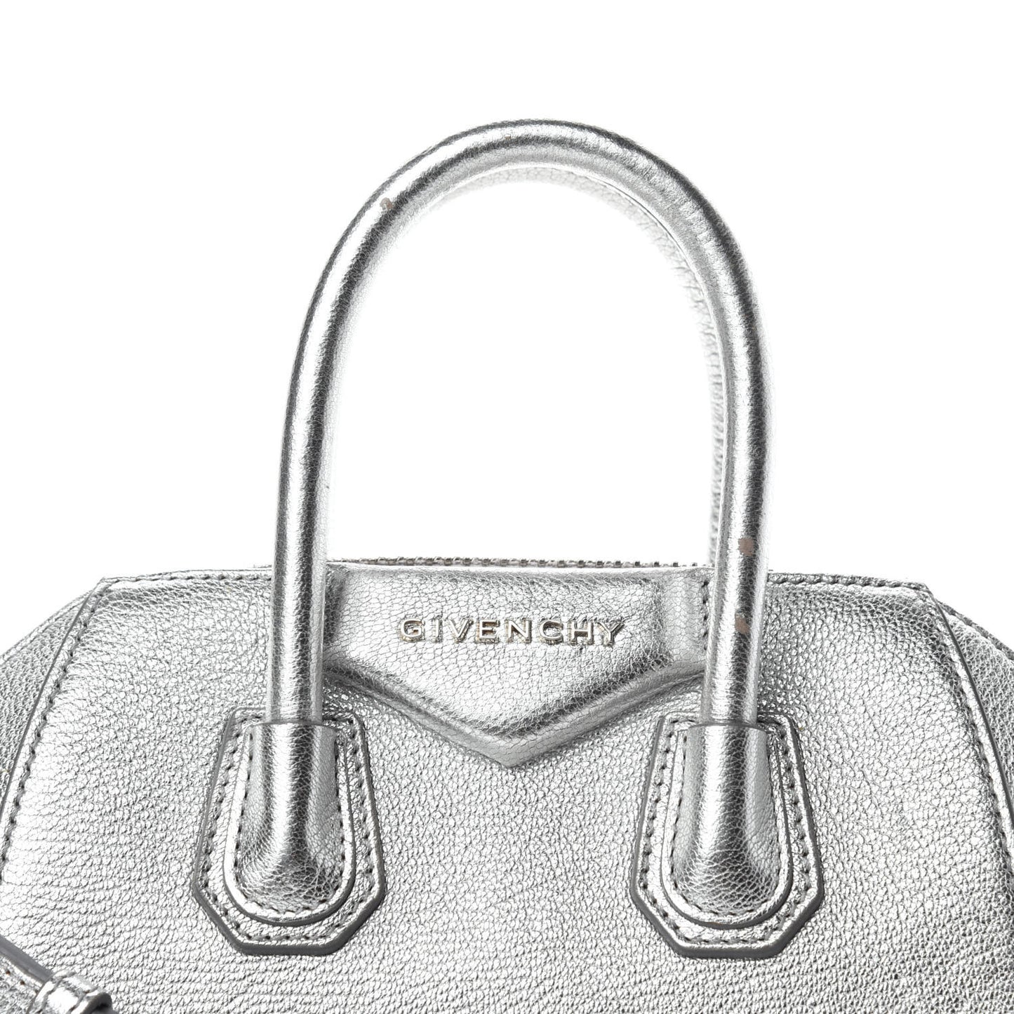 Metallic Sugar Goatskin Mini Antigona Silver