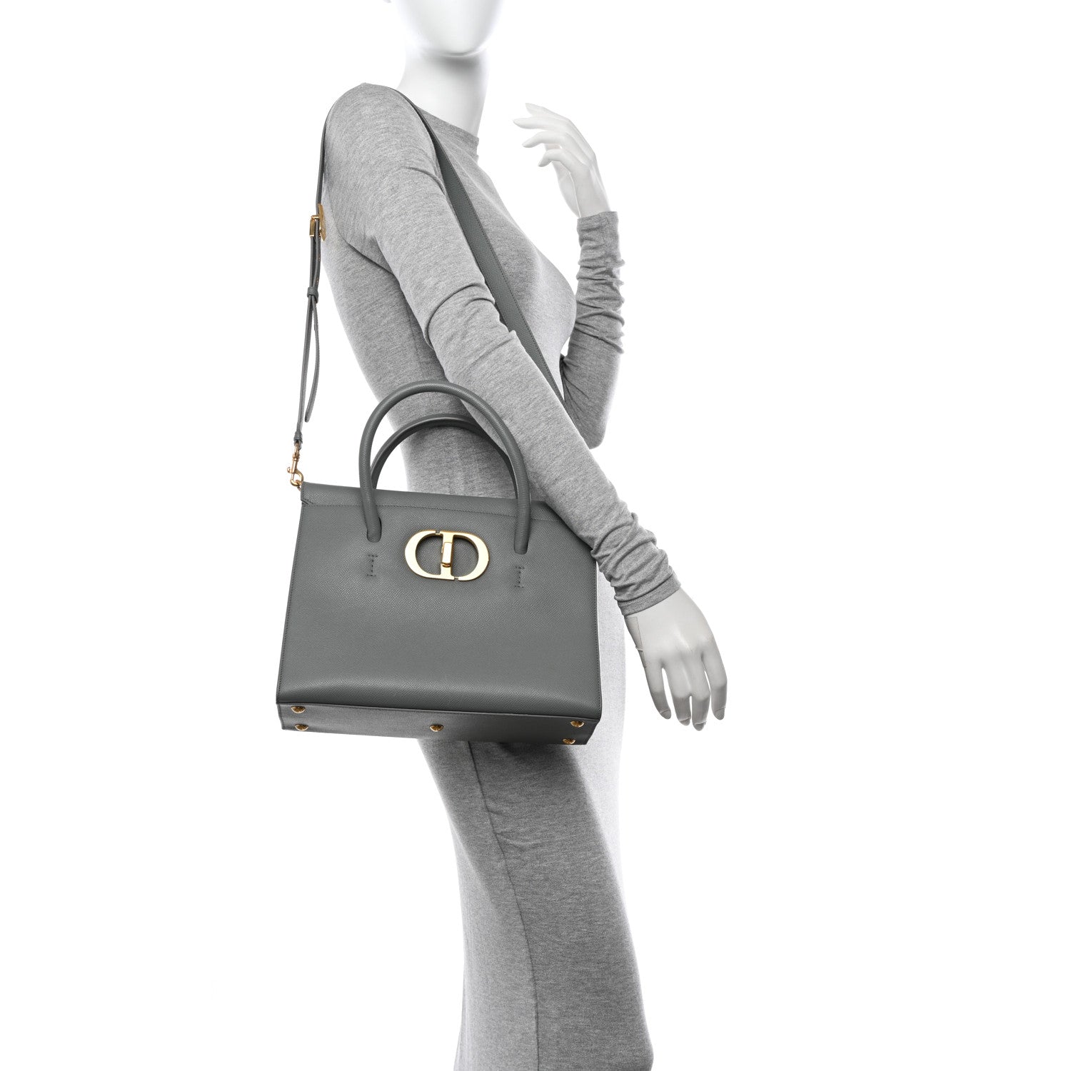 Christian Dior Grained Calfskin Large St. Honore Tote Grey Stone 2 of 13